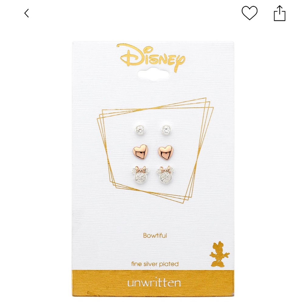 Disney Three Pair Silver Plated Two Tone Rose Gold Heart And Bezel Cubic Zirconi - Picture 2 of 7